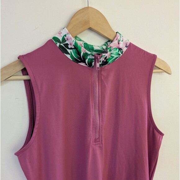 Tommy Bahama Golf Sleeveless Pink Tank Athletic Zip Dress Floral Collar M Medium - Picture 2 of 5